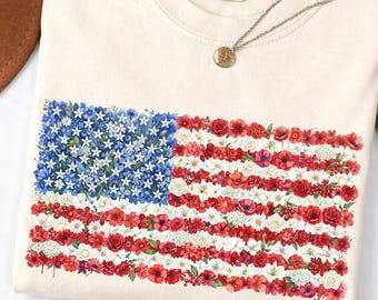 Floral American Flag USA 250 Shirt, Wildflower Patriotic Flower Tee, Semiquincentennial Gift