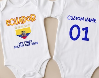 Custom Ecuador My First Soccer Cup 2026 Baby Bodysuit, Ecuador Flag Personalized Onesie