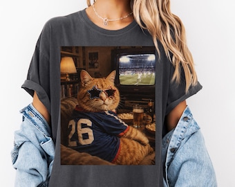 Camiseta divertida de gato con estampado de copa de fútbol, regalo vintage de los años 70 para amantes de los gatos en el día del partido.