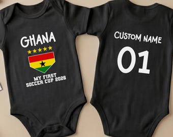 Custom Ghana Soccer Cup 2026 Baby Onesie,Personalized Name and Number Football Bodysuit