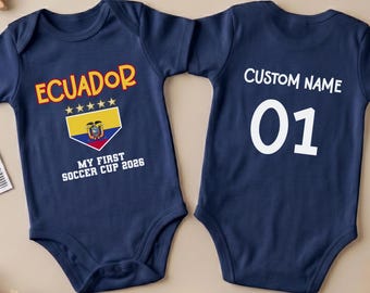 Custom Ecuador My First Soccer Cup 2026 Baby Bodysuit, Ecuador Flag Personalized Onesie