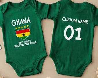 Custom Ghana Soccer Cup 2026 Baby Onesie,Personalized Name and Number Football Bodysuit