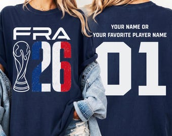 Camiseta personalizada de la Copa de Fútbol de Francia 2026, camiseta de fútbol francesa personalizada, camiseta con la bandera de Francia con nombre y número.