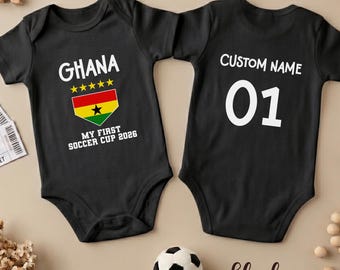 Custom Ghana Soccer Cup 2026 Baby Onesie,Personalized Name and Number Football Bodysuit