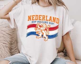 Netherlands Soccer Fan Tee, Distressed Flag Lion 2026 Match Apparel