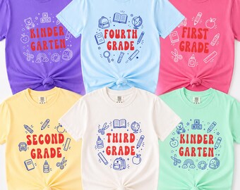 Back to School Shirt, Teacher Team Shirts, Retro Kindergarten Crew to Fourth Grade Tee, Teacher Gift
