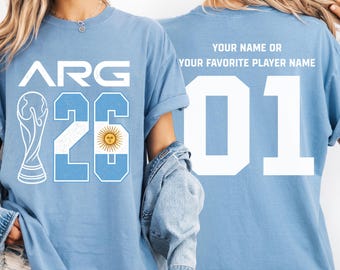 Camiseta personalizada de la Copa Argentina de Fútbol 2026, camiseta de fútbol personalizada, camiseta gráfica con la bandera de Argentina con nombre y número.