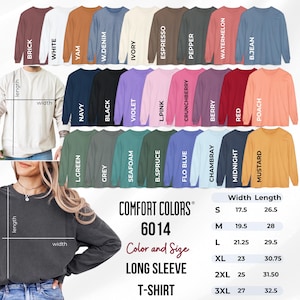Comfort Colors 6014 Long Sleeve Color and Size Chart