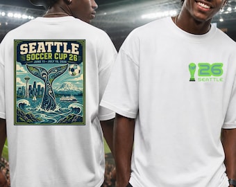 Camiseta de Seattle, ciudad anfitriona de la 26.ª Copa de Fútbol, camiseta retro para aficionados del día del partido en Seattle, regalo deportivo de Washington