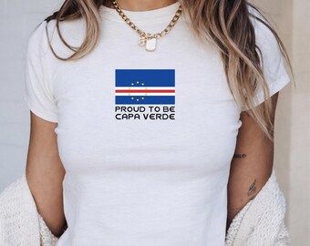 Cape Verde Flag Baby Tee Crop Top, Slim Fit Cotton Shirt Women