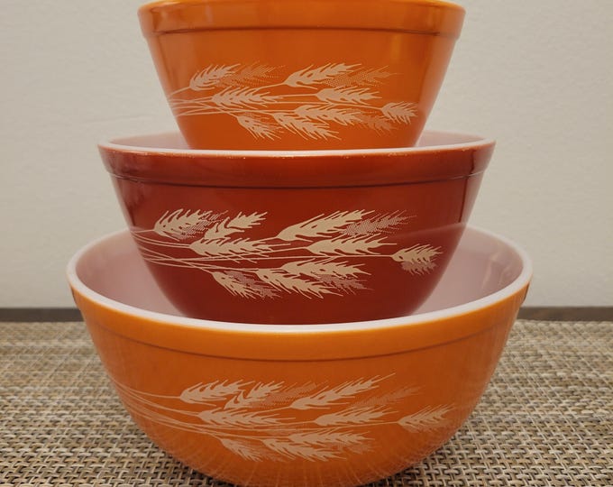Vintage Pyrex AUTUMN HARVEST Pattern Nesting Mixing Bowls Set of 3 ...