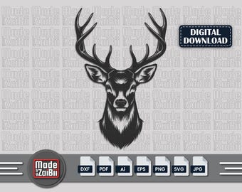 Detailed Deer Head SVG, Buck Face Clipart, Stag Tattoo Cricut File (Digital Download)