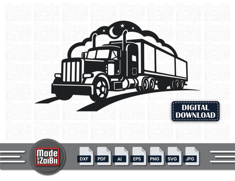 Semi Truck SVG DXF Cut File, Big Rig Vector for Laser Cutting, CNC ...