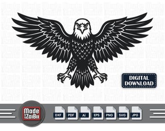 Águila SVG, uso comercial, águila con alas extendidas, silueta Cricut DXF, vector de ave, corte láser, plasma CNC, letrero metálico, calcomanía patriótica