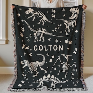Personalized Dinosaur Woven Blanket Dinosaur Nursery Baby Blanket T-Rex Brachiosaurus Triceratops Dino Gifts Dinosaur 1st Birthday Fossil