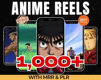 Viral Anime Reels: 1,000+ Clips Digital Download MRR PLR Faceless Video Bundle for Reels Shorts TikTok and Social Media Creators