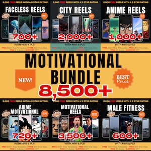 Motivational Reels Bundle: 8,500+ Pack Digital Download MRR PLR Faceless Video Collection for Reels Shorts TikTok and Social Media Creators.