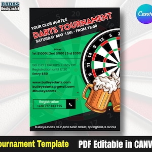Darts Tournament Flyer: Printable PDF Event Poster for Bar or Club