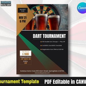 Printable Darts Tournament Flyer: Bar & Club Event Poster (PDF Download A4/Letter Size)