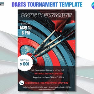 Printable Darts Tournament Flyer | PDF |  Instant Download Event Poster for Bar or Club, Canva Edit
