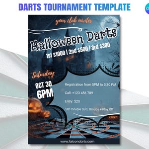 Halloween Printable Darts Tournament Flyer | PDF |  Instant Download Event Poster for Bar or Club, Canva Edit