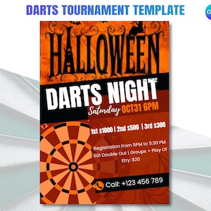 Halloween Printable Darts Tournament Flyer | PDF |  Instant Download Event Poster for Bar or Club, Canva Edit