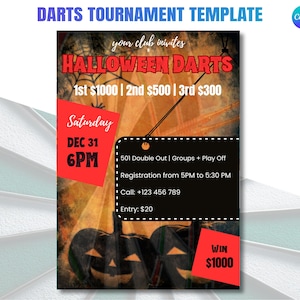 Halloween Printable Darts Tournament Flyer | PDF |  Instant Download Event Poster for Bar or Club, Canva Edit