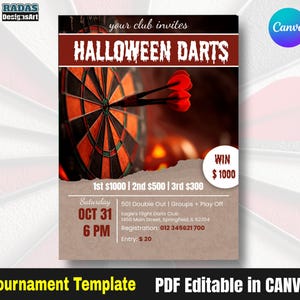 Halloween Darts Tournament Flyer: Bar & Club Event Poster (PDF Instant Download)