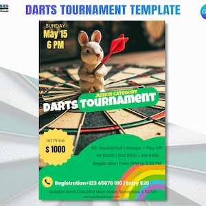 Spring Printable Darts Tournament Flyer | PDF |  Instant Download Event Poster for Bar or Club, Canva Edit