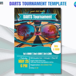 Summer Darts Tournament Poster Printable, Editable Flyer Template for Dart Event, Sports Party, Pub Competition, Instant Download PDF