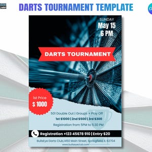 Printable Darts Tournament Flyer | PDF |  Instant Download Event Poster for Bar or Club, Canva Edit
