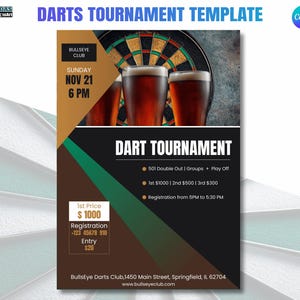 Printable Darts Tournament Flyer PDF  Instant Download Event Poster for Bar or Club