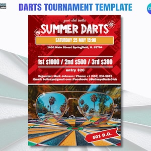 Printable Darts Tournament Flyer | PDF |  Instant Download Event Poster for Bar or Club, Summer night