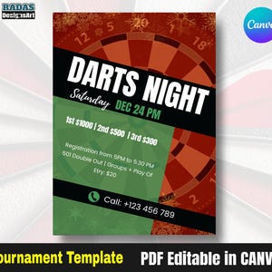 Darts Tournament Flyer: Xmas Printable Event Poster (PDF Instant Download)