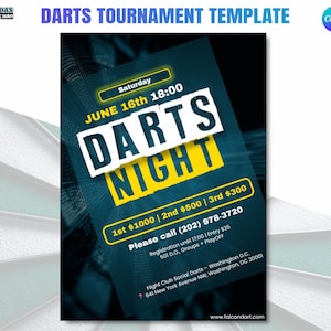 Printable Darts Tournament Flyer PDF  Instant Download Event Poster for Bar or Club