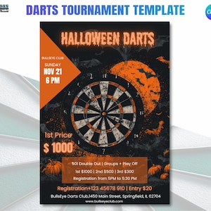 Halloween Printable Darts Tournament Flyer | PDF |  Instant Download Event Poster for Bar or Club, Canva Edit