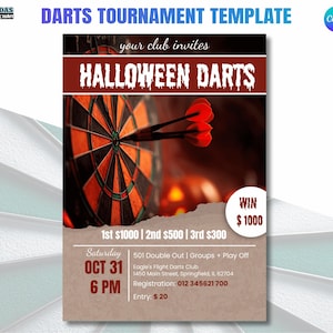Halloween Printable Darts Tournament Flyer | PDF |  Instant Download Event Poster for Bar or Club, Canva Edit