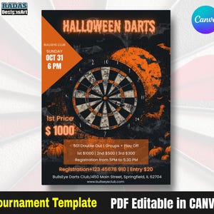 Halloween Darts Tournament Flyer: Printable Event Poster (PDF Instant Download, A4/Letter Size)
