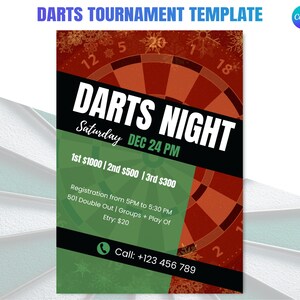 Xmas Printable Darts Tournament Flyer | PDF |  Instant Download Event Poster for Bar or Club, Canva Edit