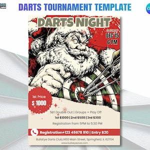 Xmas Printable Darts Tournament Flyer | PDF |  Instant Download Event Poster for Bar or Club, Canva Edit