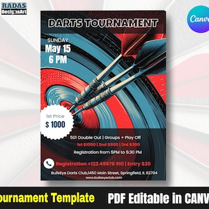 Printable Darts Tournament Flyer: Bar & Club Event Poster (PDF Download)