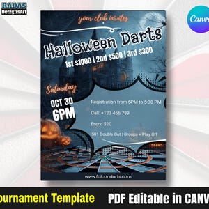 Halloween Darts Tournament Flyer: Bar & Club Event Poster (PDF Instant Download)
