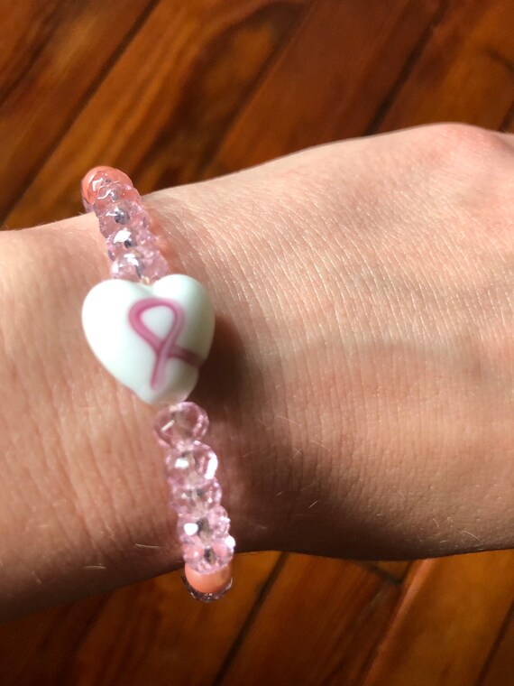 Pink breast cancer awareness beaded bracelet pink… - image 6