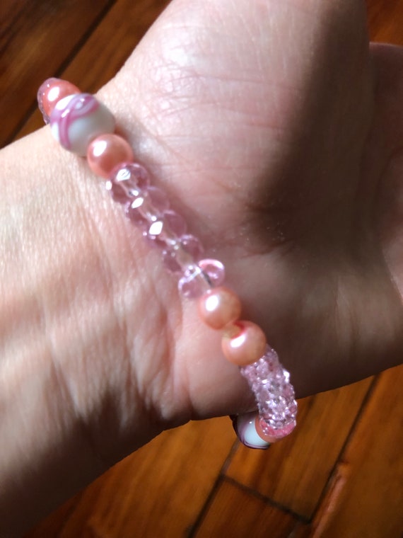 Pink breast cancer awareness beaded bracelet pink… - image 4