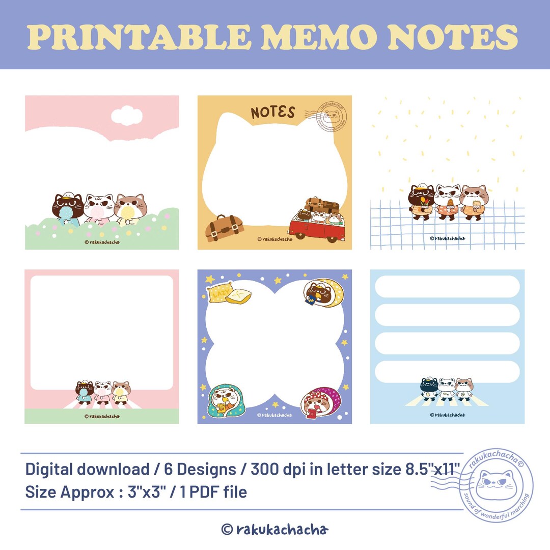 Printable Cat Memo Notes | Planner Stickers (digital Download) - Etsy