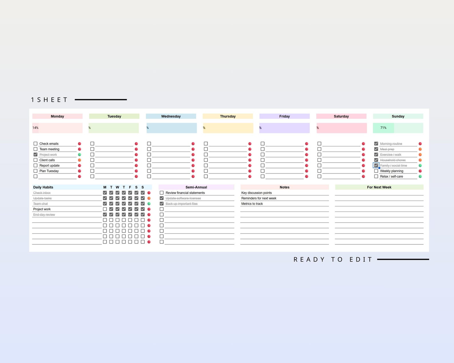 Digital To-do List Google Sheets Template | Daily Weekly Monthly ...