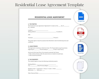 Lease Agreement Template | Rental Lease Form, Residential Rent Contract, Editable Tenant Agreement PDF, Word, Google Docs (2 Pages)