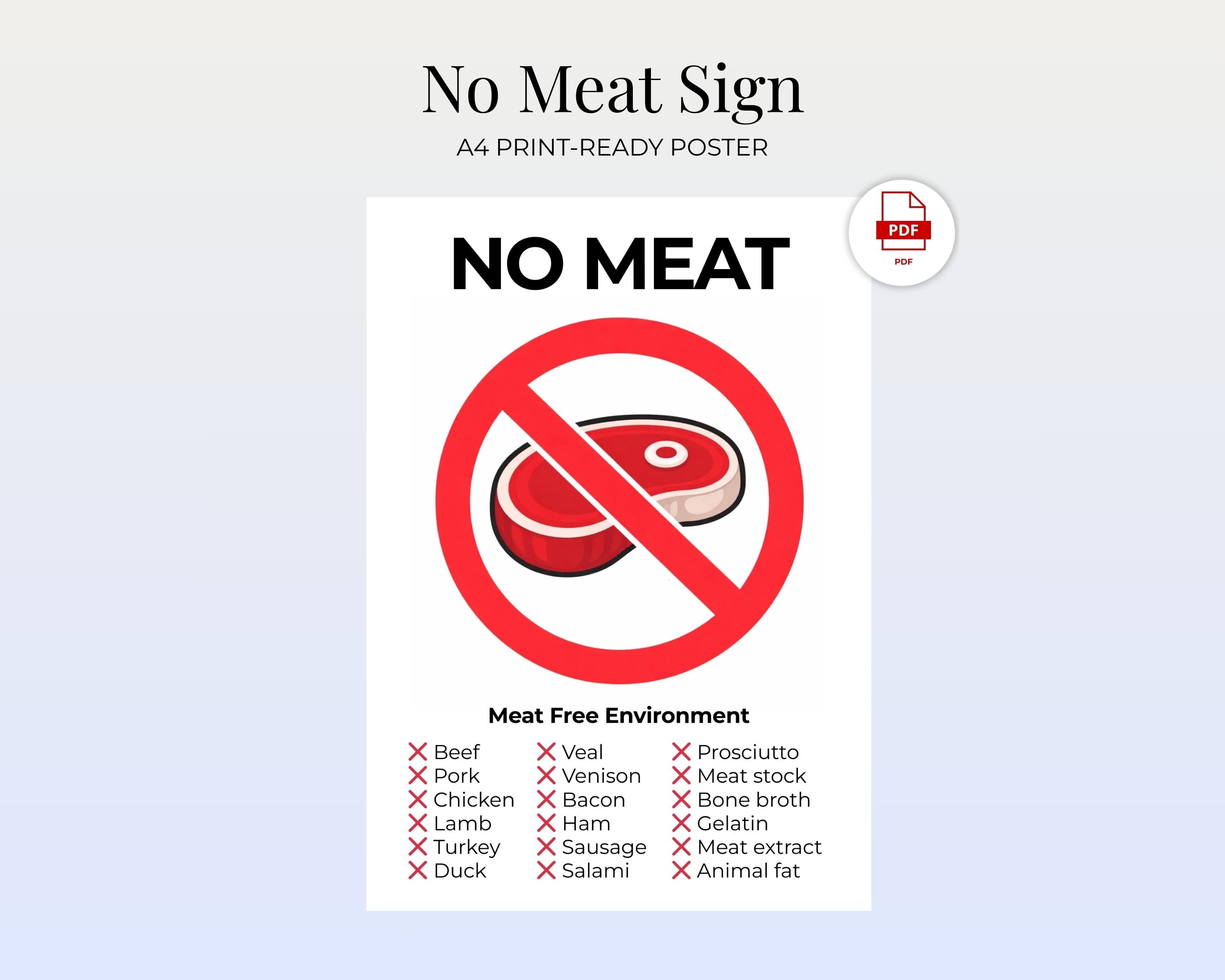 Meatless Friday Sign Meat Free Zone Sign Printable A4 | No Meat Allowed Poster | Meat Free ...