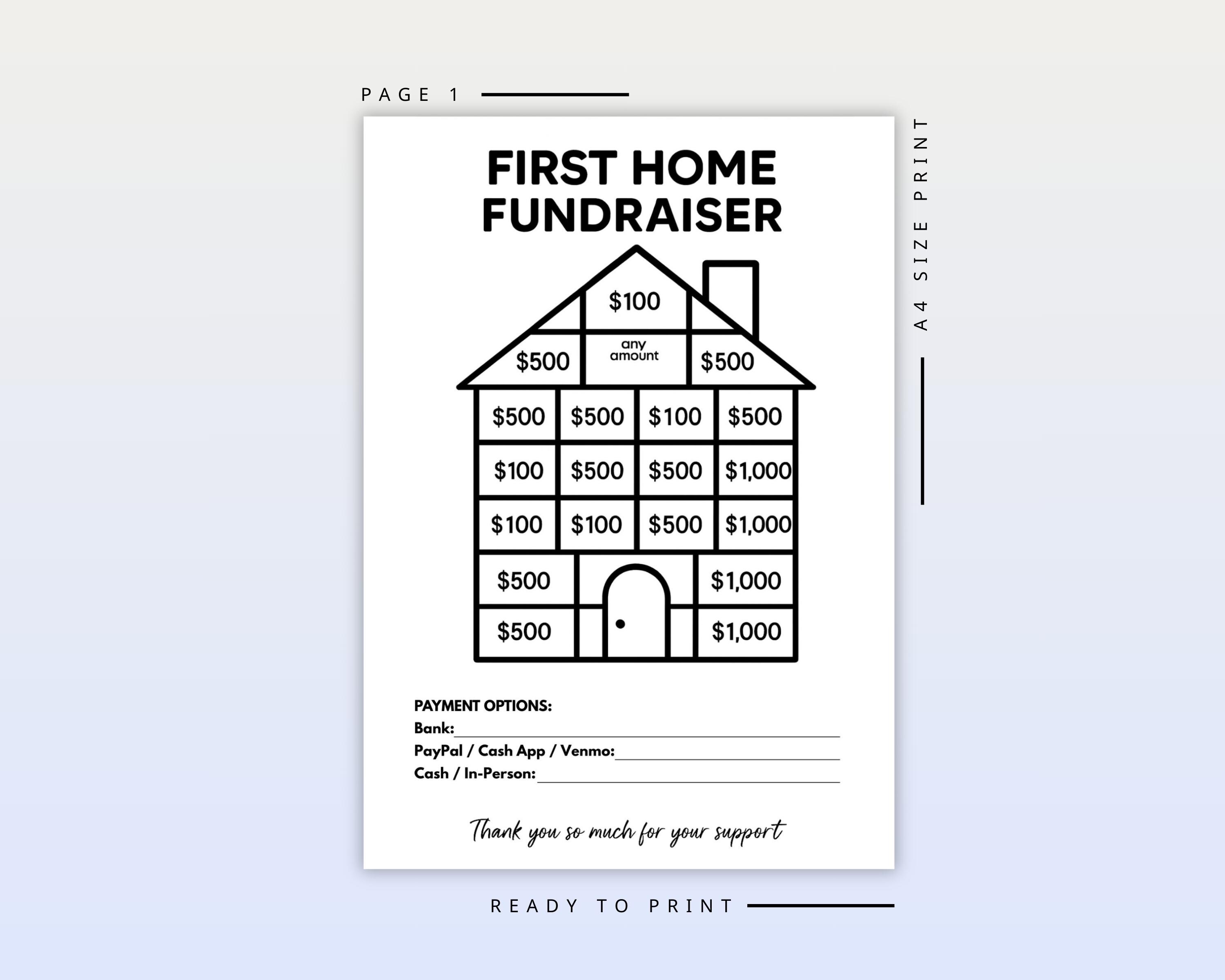 First Home Fundraiser Chart Printable | Donation Tracker Sheet ...