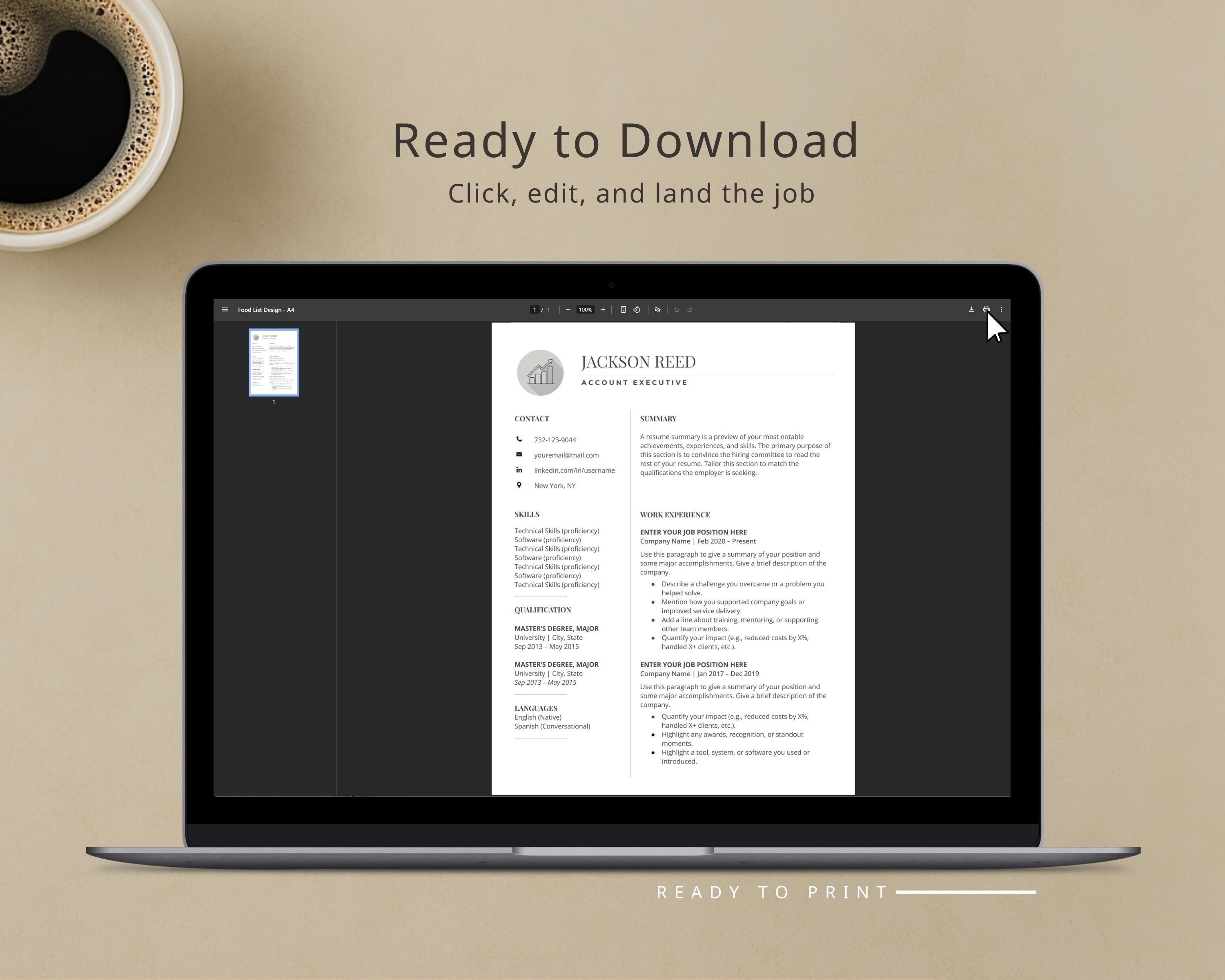 Modern Sales Resume Template Word & Google Docs | Sales Representative ...
